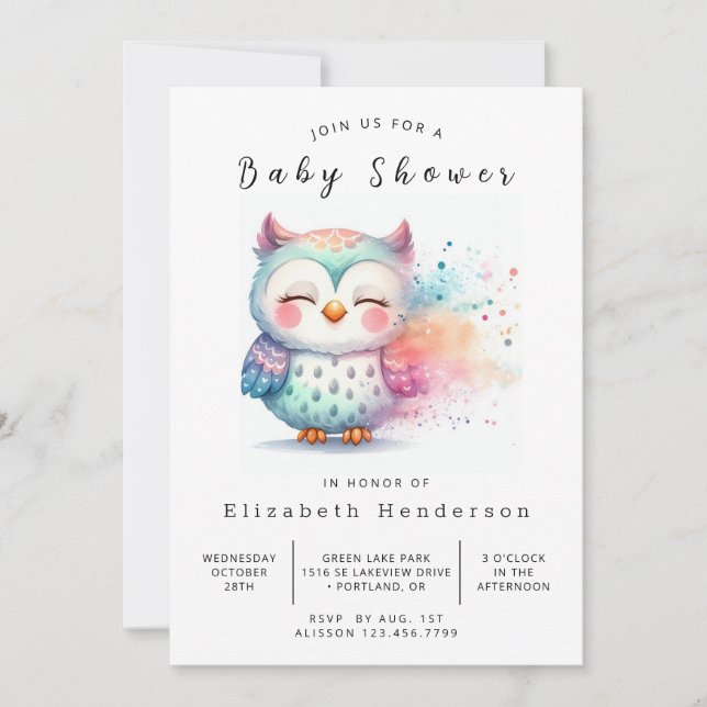 Fun Editable Owl Baby Dusche Einladung (Vorderseite)