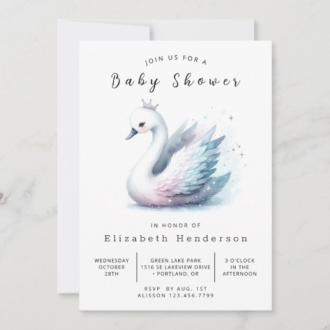 Fun Editable Swan Baby Dusche Einladung (Vorderseite)