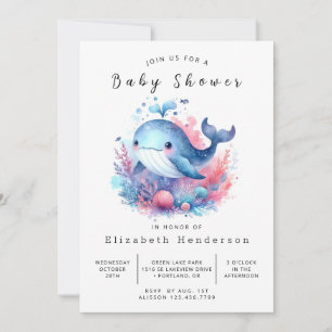 Fun Editable Whale Baby Dusche Einladung