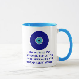 Fun Elegante Good Vibes Blue Evil Eye Herz Muster Tasse