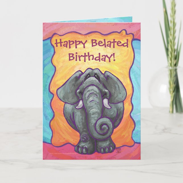 Fun Elephant Belated Birthday Card Karte (Vorderseite)