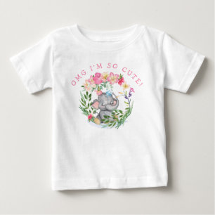 Fun Elephant OMG so Niedlich Text Florals Pink Gir Baby T-shirt