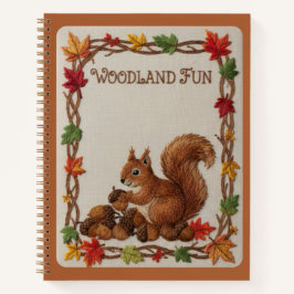 Fun Embroidered Squirrel & Acorns Fall Foliage Notizbuch