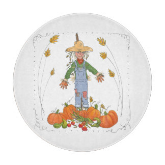 Fun Erntedank Scarecrow in Pumpkin Patch Schneidebrett