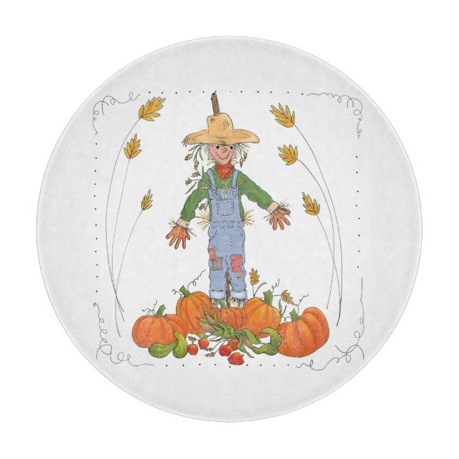 Fun Erntedank Scarecrow in Pumpkin Patch Schneidebrett (Vorderseite)