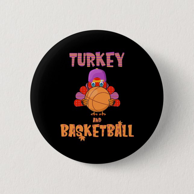 Fun Erntedank Türkei spielt Basketball T-Shirt Män Button (Vorderseite)
