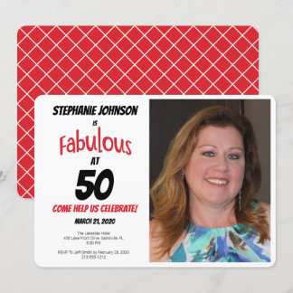 Fun Fabulous bei 50 Rot und Schwarz Geburtstagspar Einladung