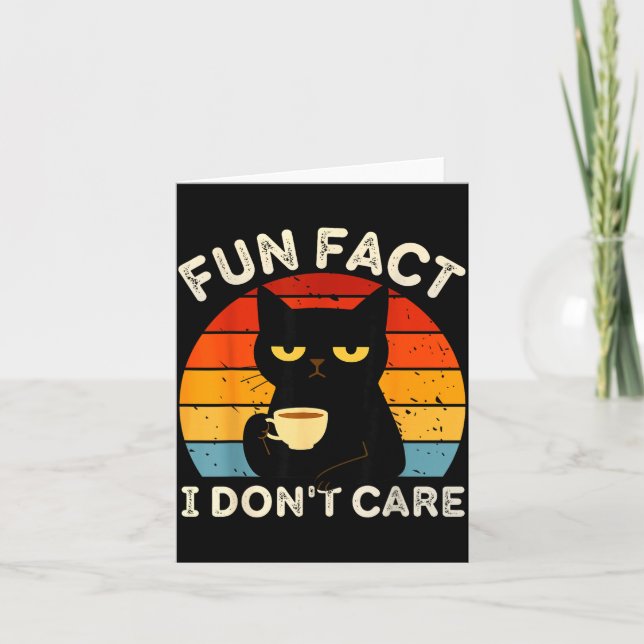 Fun Fact I Don't Care Funny Black Cat Saying Quote Karte (Vorderseite)