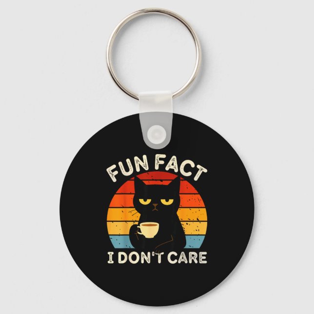 Fun Fact I Don't Care Funny Black Cat Saying Quote Schlüsselanhänger (Vorderseite)