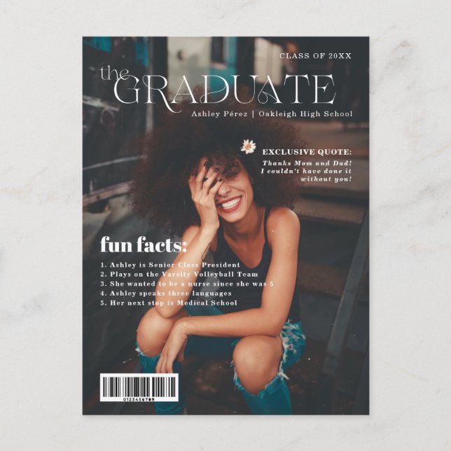 Fun Facts | Graduate Magazine Cover Foto Ankündigungspostkarte (Vorderseite)