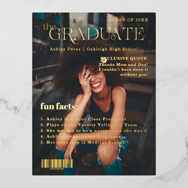 Fun Facts | Graduate Magazine Cover Foto Folie Einladungspostkarte (Vorderseite)