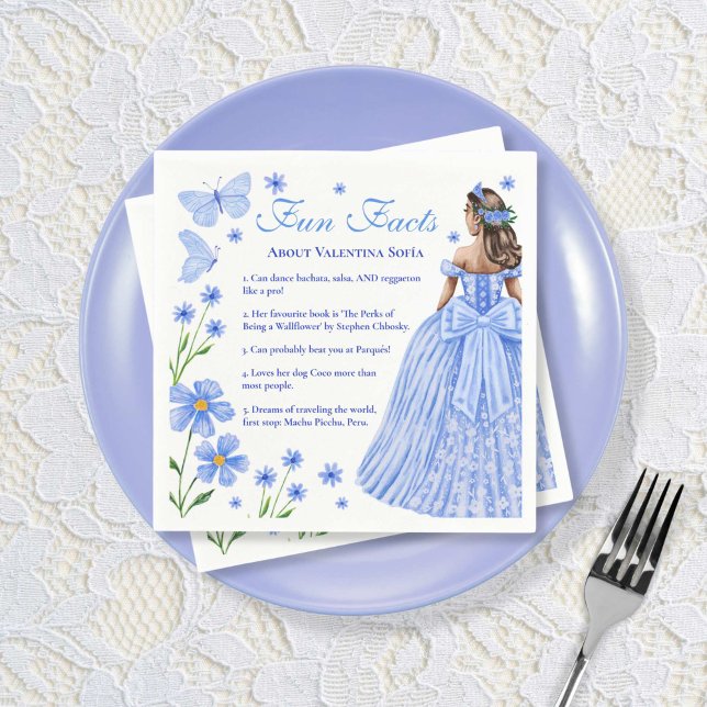 Fun Fakten Baby Blue Quinceñera Floral Serviette (Fun Facts Baby Blue Quinceañera Floral Napkins)