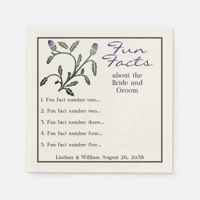 Fun Fakten Lila & Green Thistle Wedding Empfang Serviette (Vorderseite)