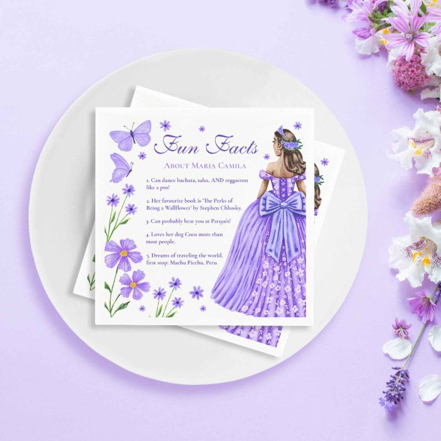 Fun Fakten Lilac Lila Quinceñera Floral Serviette (Fun Facts Lilac Purple Quinceañera Floral Napkins)