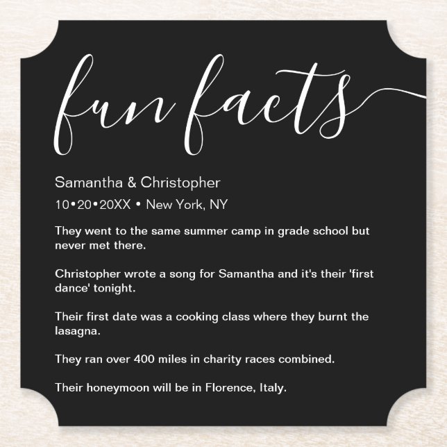 Fun Fakten Personalisiert Schwarz und Weiß Untersetzer (Vorderseite)