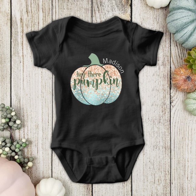 Fun Fall Halloween Glitzer Hey Da Pumpkin Name Baby Strampler (Von Creator hochgeladen)