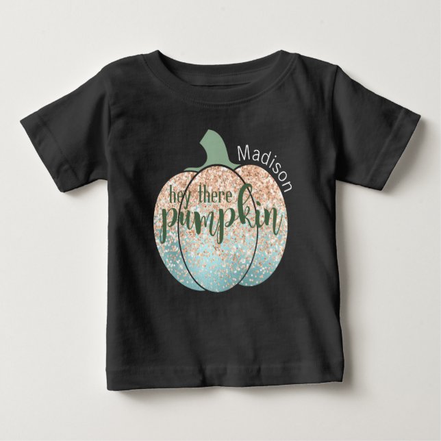 Fun Fall Halloween Glitzer Hey Da Pumpkin Name Baby T-shirt (Vorderseite)