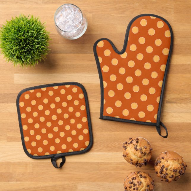 Fun Fall Saisonaler Polka Punktmuster Ofenhandschuh & Topflappen-Set (Oben Unten)