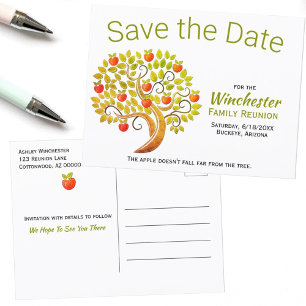 Fun Family Wiedersehen Save the Date Apple Tree Ankündigungspostkarte