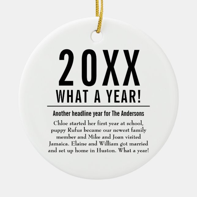 Fun Family Year in Review Moderne frohe Weihnachte Keramik Ornament (Vorne)