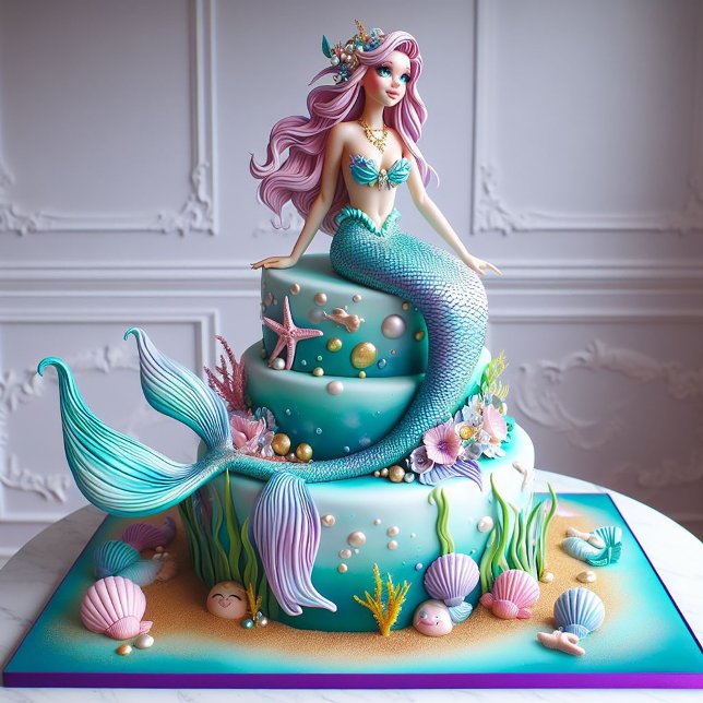 FUN FANTASY MERMAID THEMEMA KINDERGEBURTSTAG CAKE KARTE (Von Creator hochgeladen)