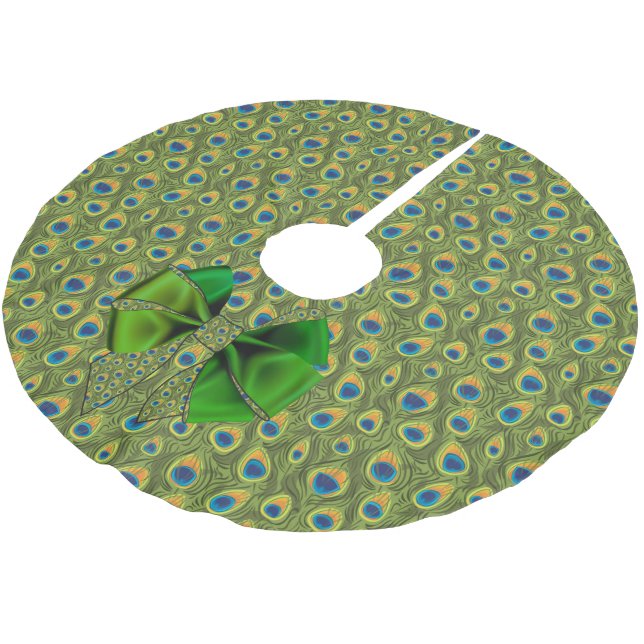 Fun Fantasy Peacock Print mit grünem Bow Polyester Weihnachtsbaumdecke (Schrägansicht)
