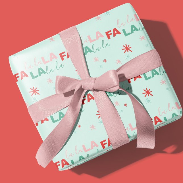 Fun farbenfrohe Fa La Typografie Muster Green Geschenkpapier (Fun Colourful Fa La La Typographic Pattern Green Wrapping Paper)