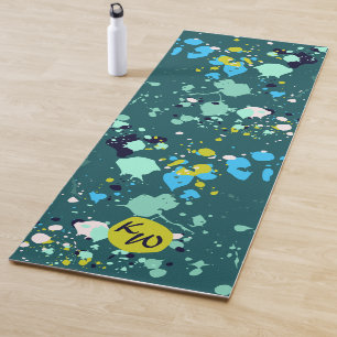 Fun farbenfrohe grüne Spritzer-Initalien Yogamatte