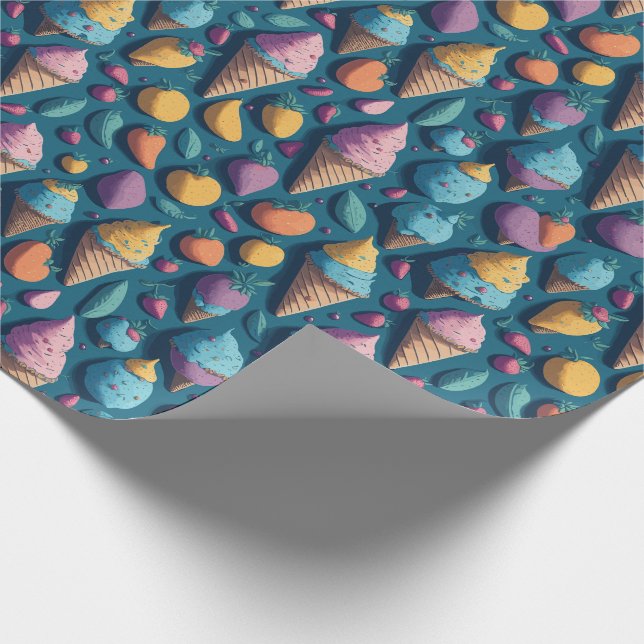 Fun farbenfrohe Ice Creme Cones Blue Summer Patter Geschenkpapier (Ecke)