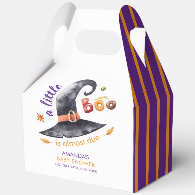 Fun farbenfrohe kleine Boo-Hexenhut-Baby-Dusche Geschenkschachtel (Vorderseite)