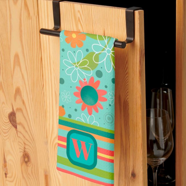 Fun farbenfrohe Monogramm erste Streifen Blüte Geschirrtuch (Von Creator hochgeladen)