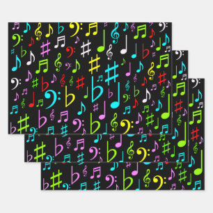 Fun, farbenfrohe Musiknote & Symbole Umhüllungspap Geschenkpapier Set