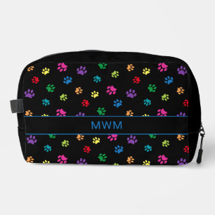 Fun farbenfrohe Paw Prints Personalisiert Black Waschbeutel