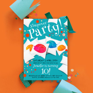 Fun farbenfrohe Sleepover Cat Slumber Party Kissen Einladung