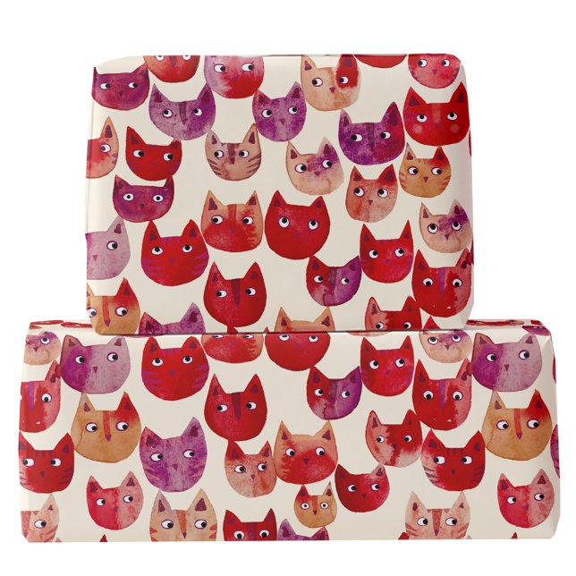 Fun farbenfrohe Wasserfarbe Muster Geschenkpapier (Fun watercolor colorful kitty cat gift wrapping paper roll for animal lovers)