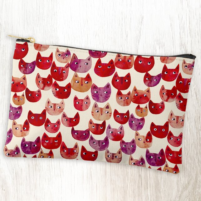 Fun farbenfrohe Wasserfarbe Muster Zubehörtasche (Cute kitty cat orange red pink purple watercolor pattern accessory pouch)