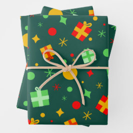 Fun farbenfrohe Weihnachtsmuster Geschenkpapier Set