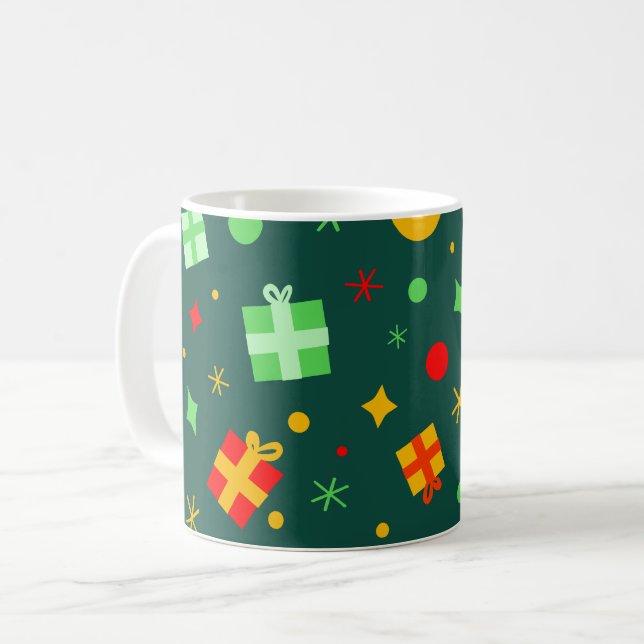 Fun farbenfrohe Weihnachtsmuster Kaffeetasse (Vorderseite Links)