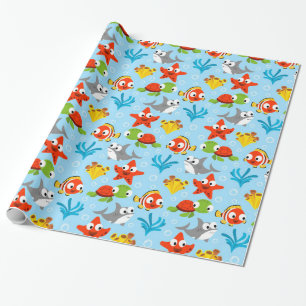 Fun farbenfroher Fisch Ozean Kindermuster Geschenkpapier