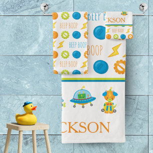 Fun farbenfroher Robot Beep Boop Muster Kid Badhandtuch Set