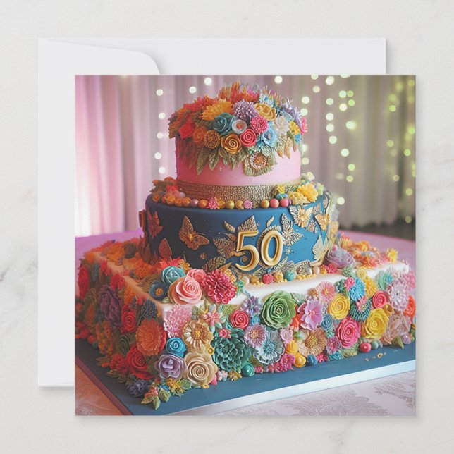 FUN FARBFARBEN 50. WEDDING JAHRESCAKE EINLADUNG (Vorderseite)