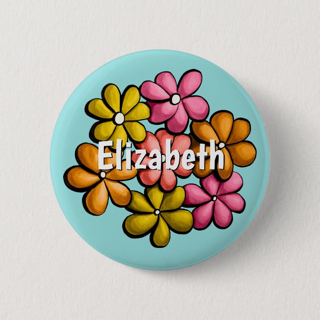 Fun farbige Blume Spring Design Girl Name Button (Vorderseite)