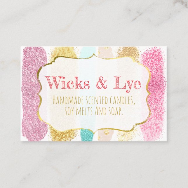 Fun farbiger Glitzer Seife Sojascreme Wachtel Visitenkarte (Vorderseite)