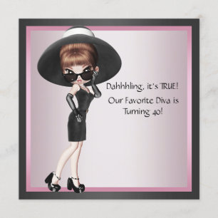 Fun Favorite Diva Frauen Pink Black 40. Geburtstag Einladung