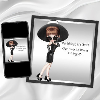Fun Favorite Diva Womans Black Birthday Einladung