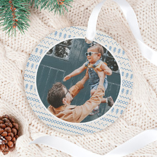 Fun Festive Blau gesteppte Muster Foto Ornament