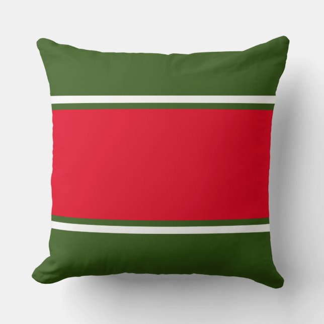 Fun Festive Bright Red Dunkel Green Holiday Streif Kissen (Vorderseite)