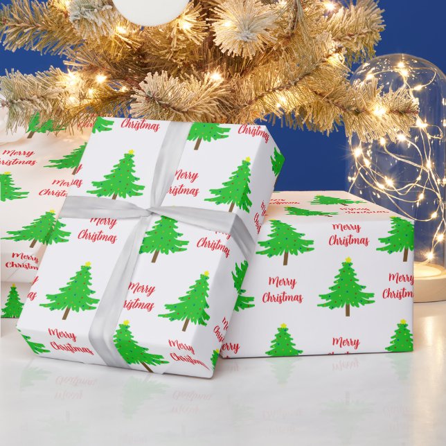 Fun Festive Merry Christmas Trees Geschenkpapier (Feiertage)