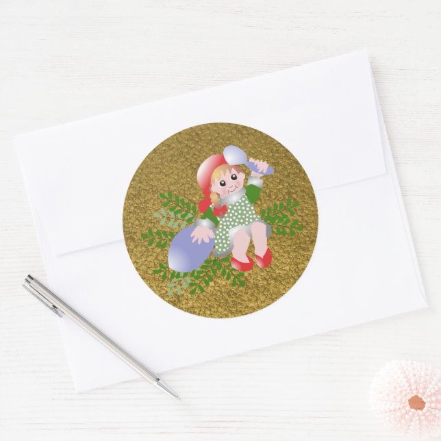 Fun Festive Niedliche Weihnachtsmädchen Runder Aufkleber (Umschlag)