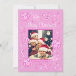Fun & Festive Pink Doodle Holiday Card Feiertagskarte